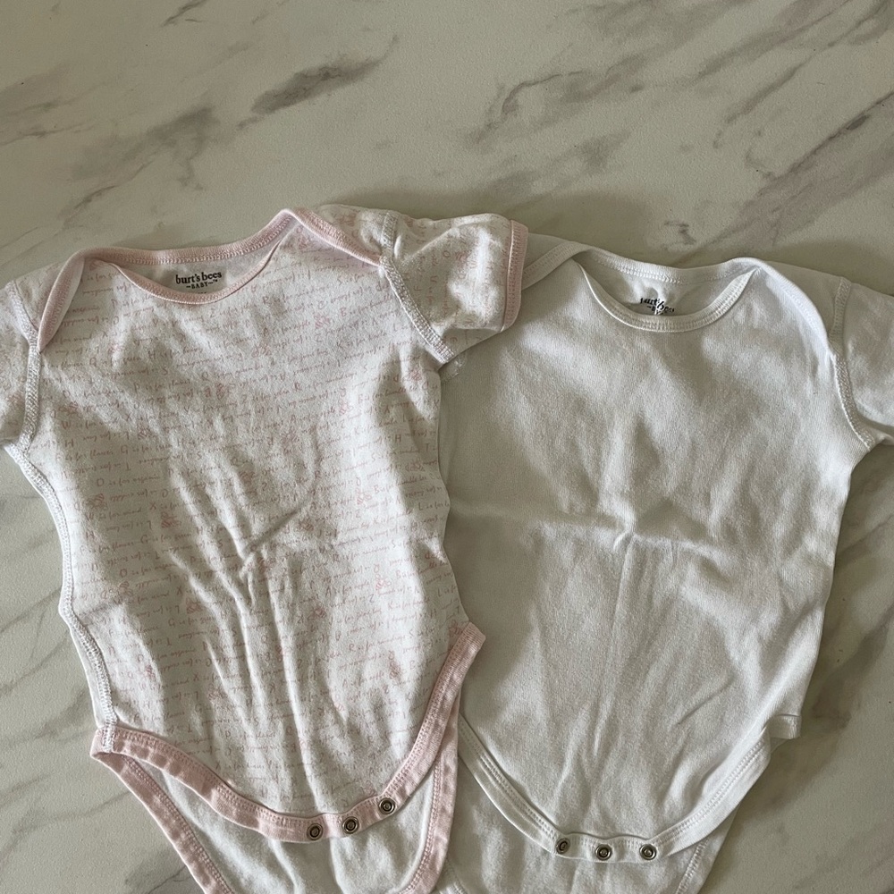 Burt’s Bees 12M Girl 100% Cotton Onesie Set - Pink and White